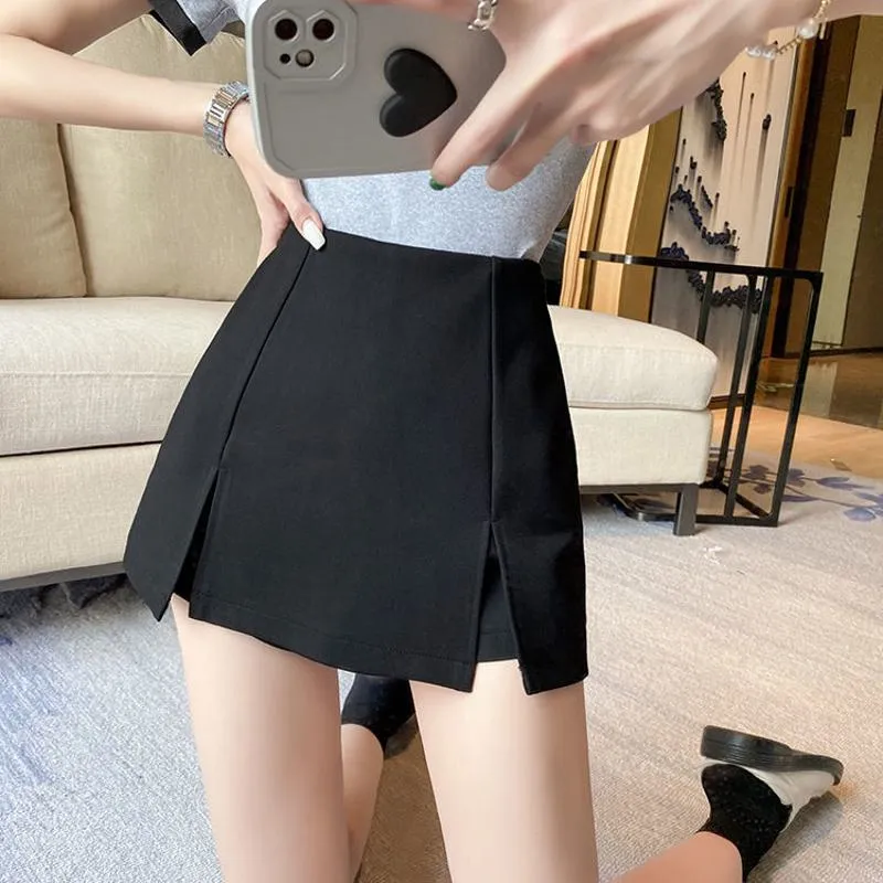 High-Waisted Split Hem Black Bodycon Skirt