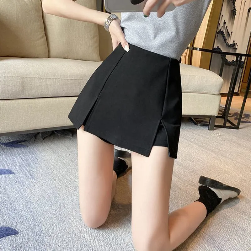 High-Waisted Split Hem Black Bodycon Skirt