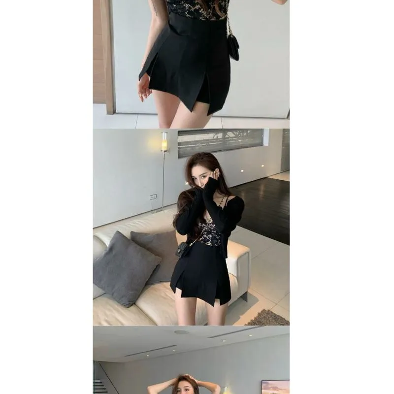 High-Waisted Split Hem Black Bodycon Skirt