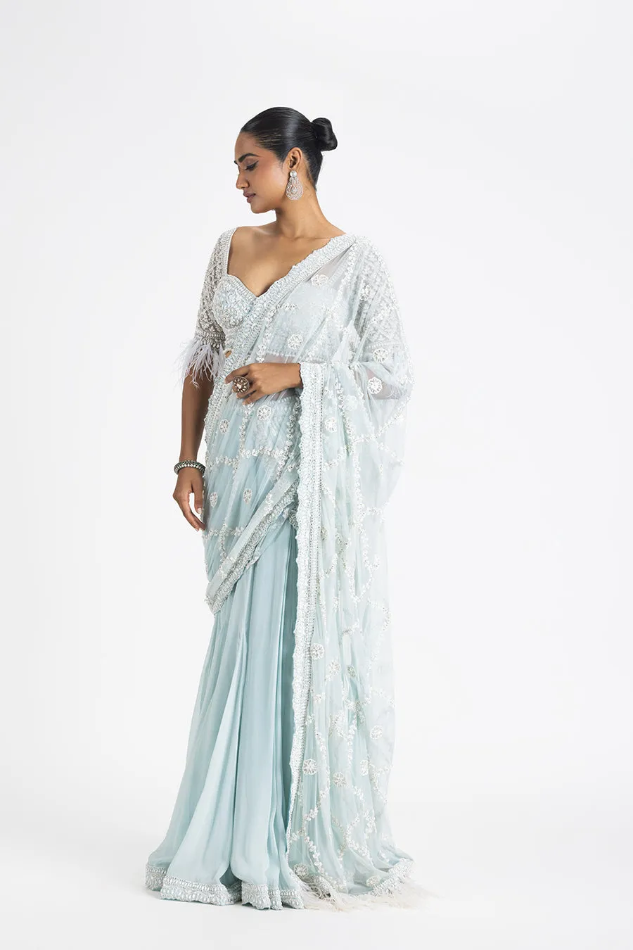 ICE BLUE SHIMMER GGT. DRAPED SAREE