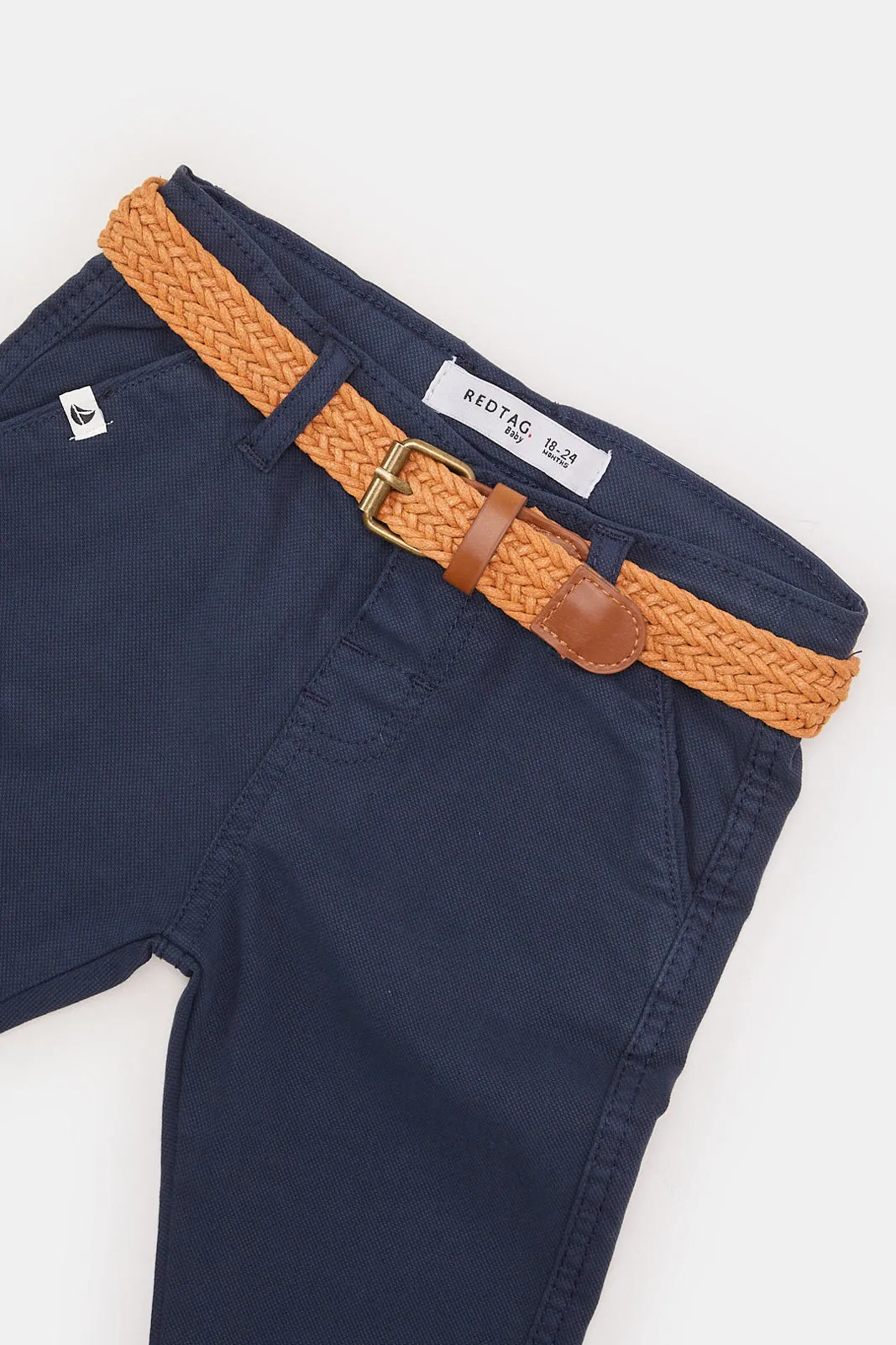 Infant Boys Navy Dobby Belted Chino