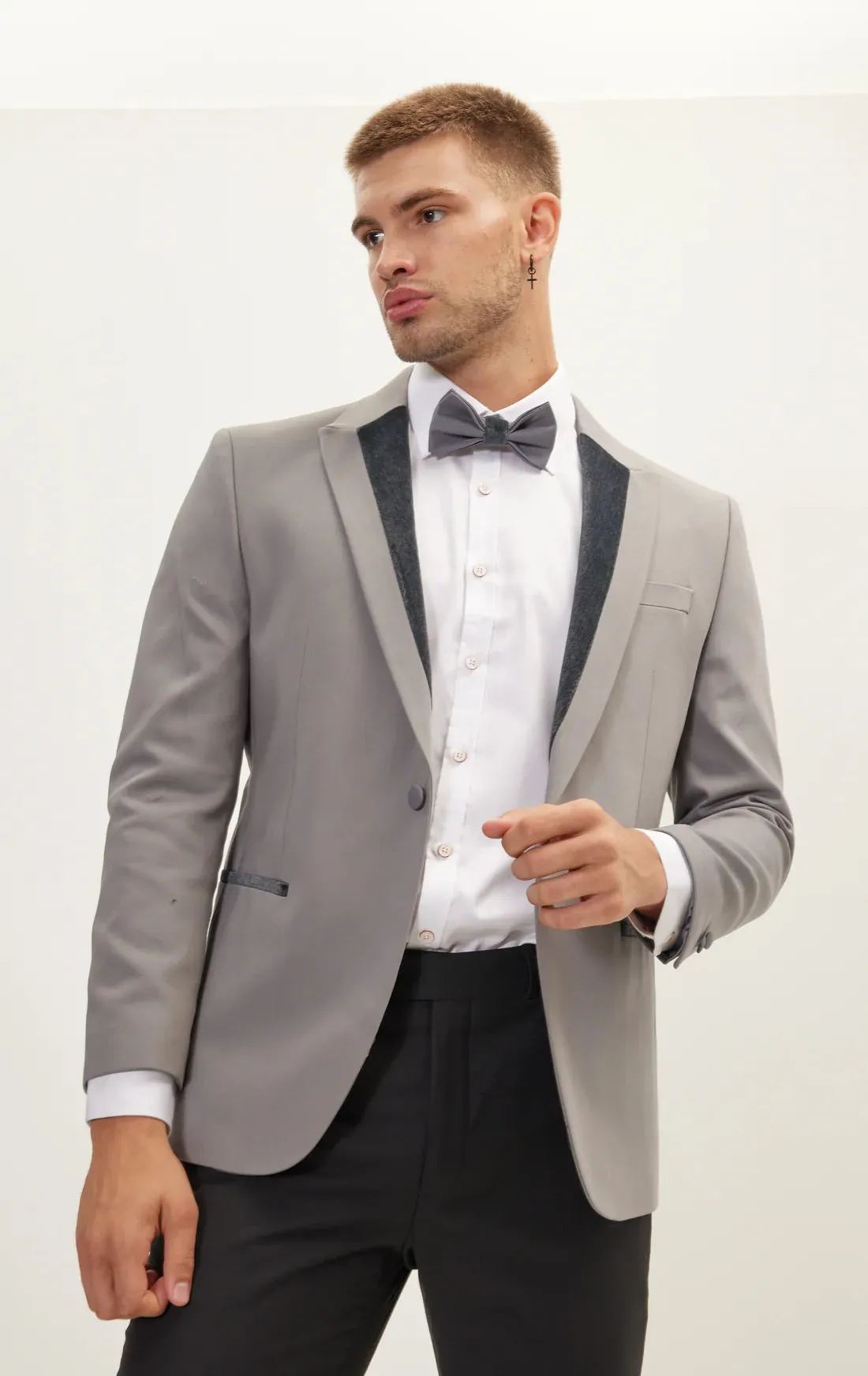 Italian Velvet Peak Lapel Tuxedo - Grey