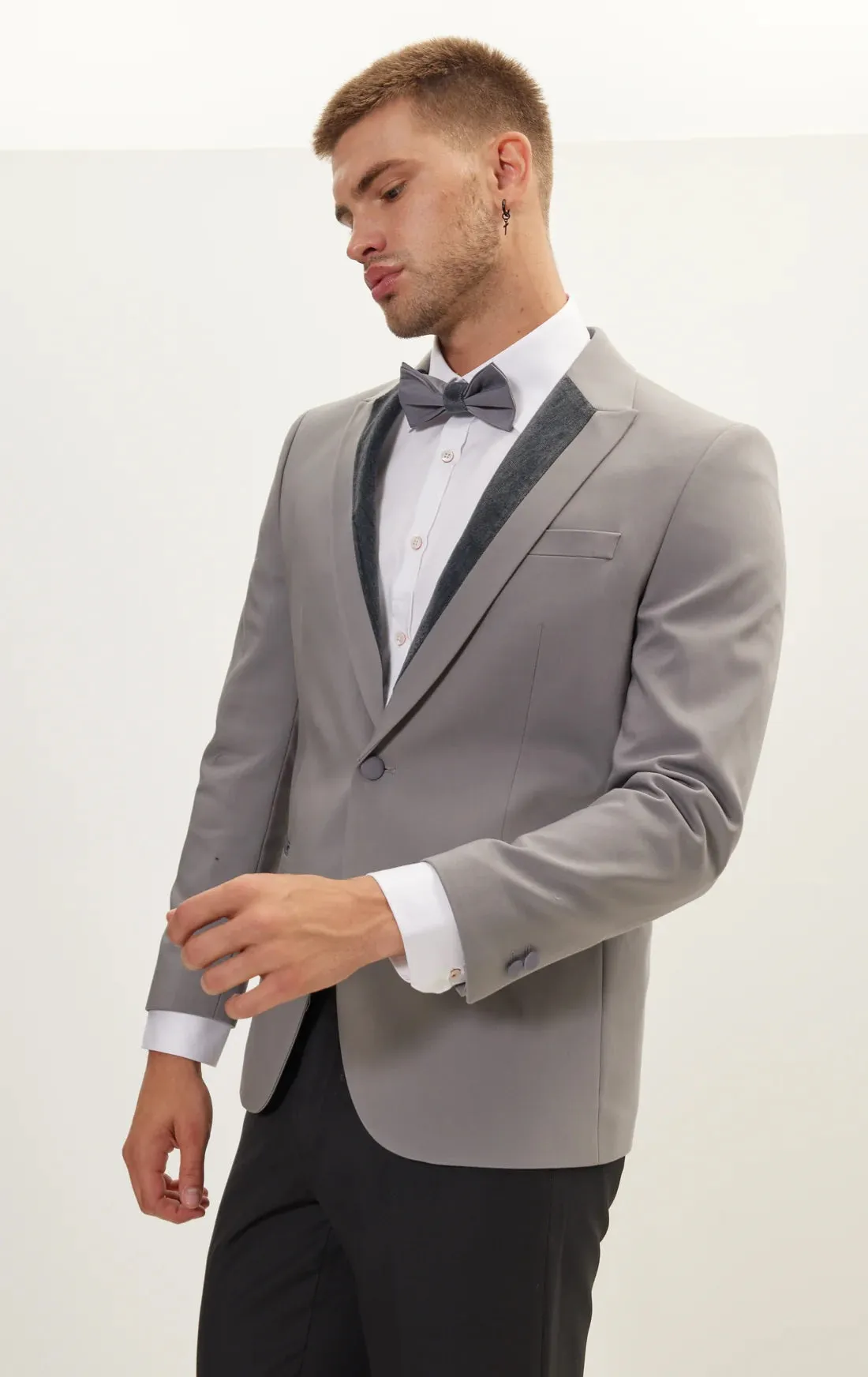 Italian Velvet Peak Lapel Tuxedo - Grey