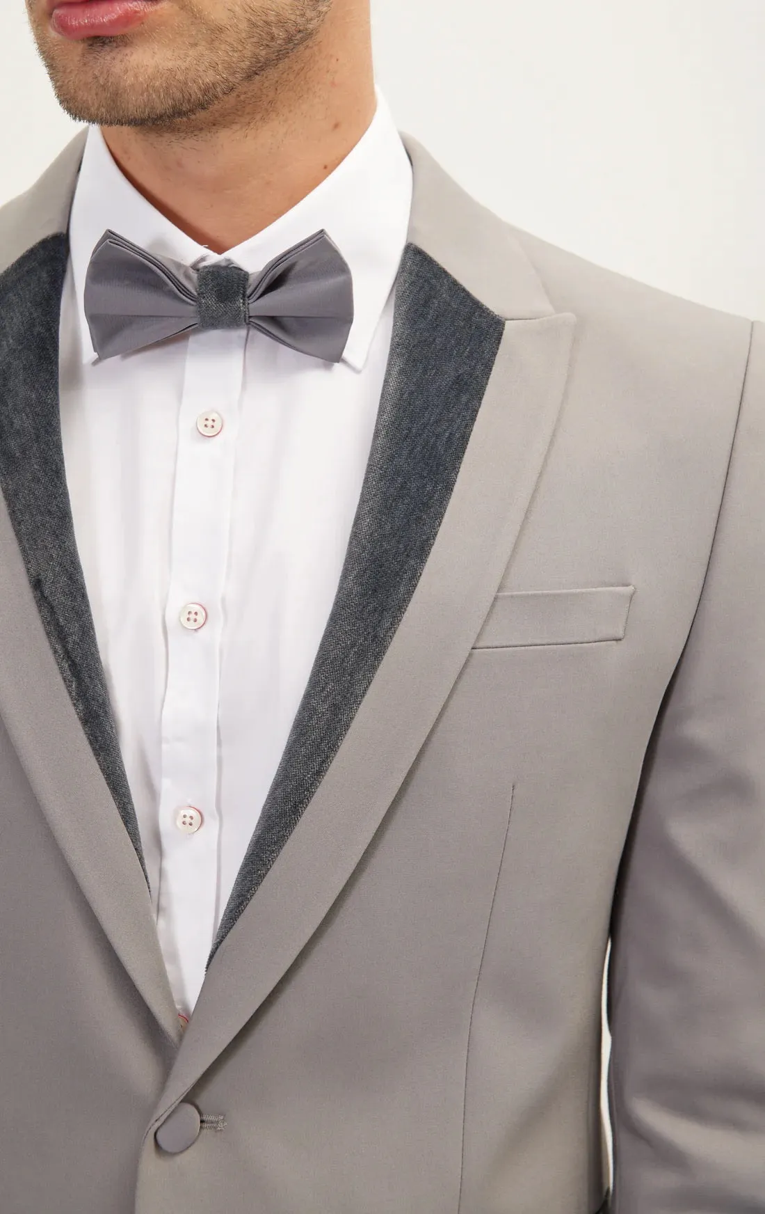 Italian Velvet Peak Lapel Tuxedo - Grey