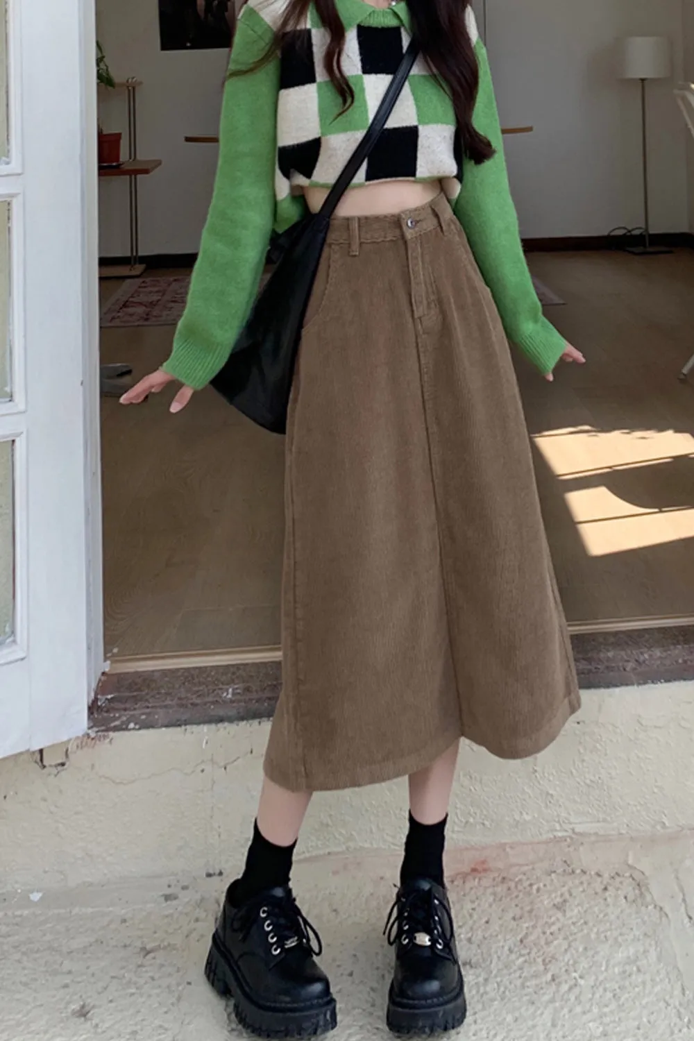 KittenAlarm - High Waist A-Line Corduroy Long Skirts