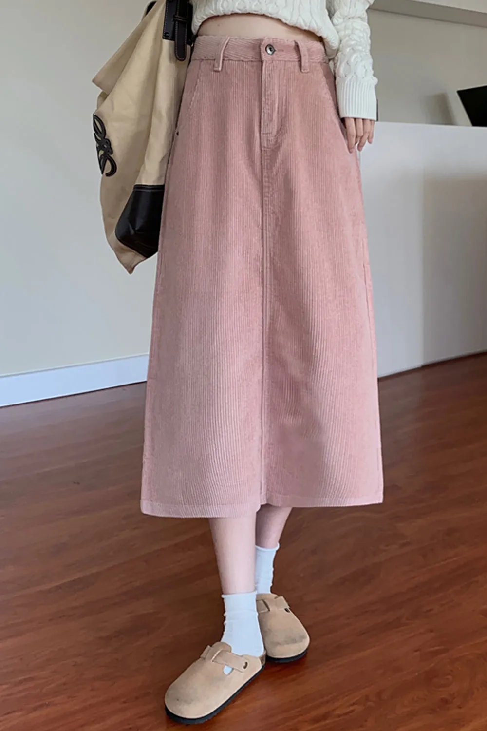 KittenAlarm - High Waist A-Line Corduroy Long Skirts