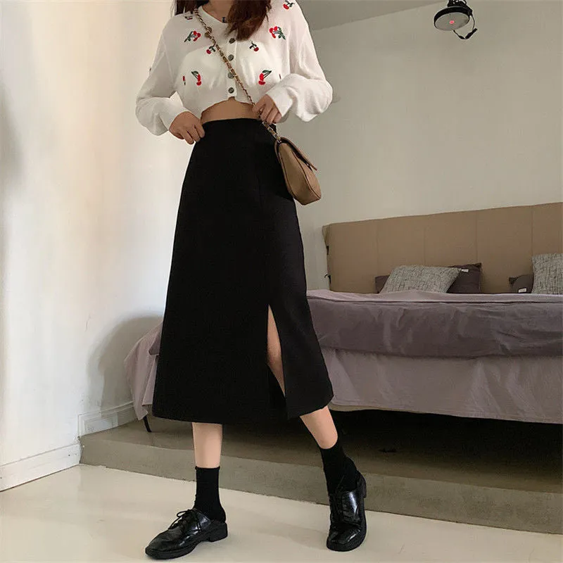 KittenAlarm - High Waist A-Line Split Long Skirts