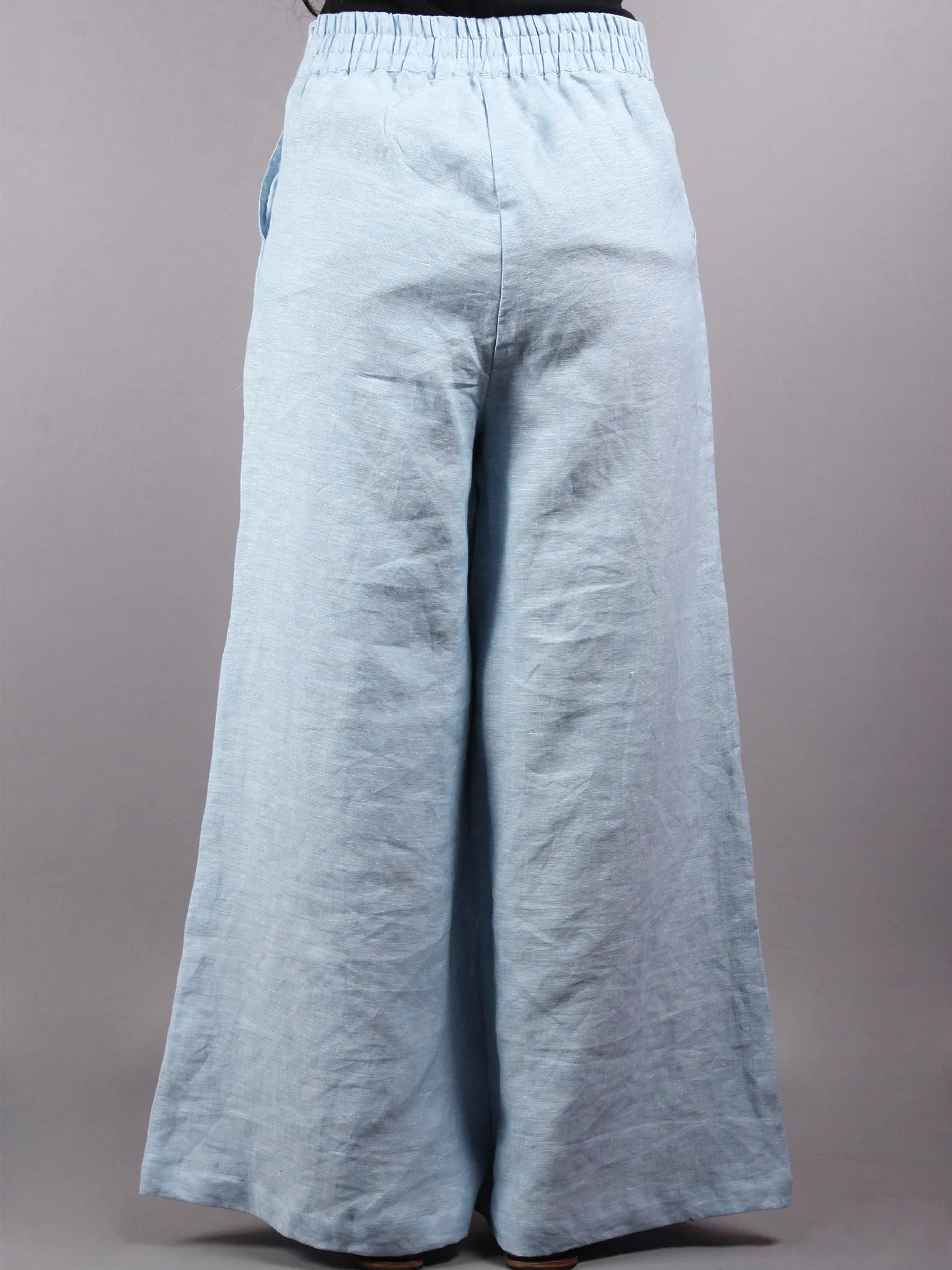 Linen light blue Elasticated Waist Pleated Cotton Palazzo - P1117086