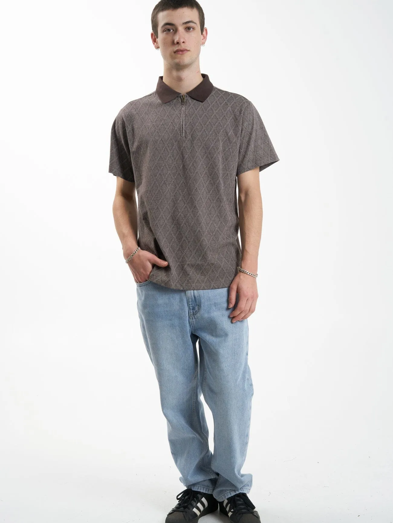Linked Quarter Zip Polo - Chocolate Plum
