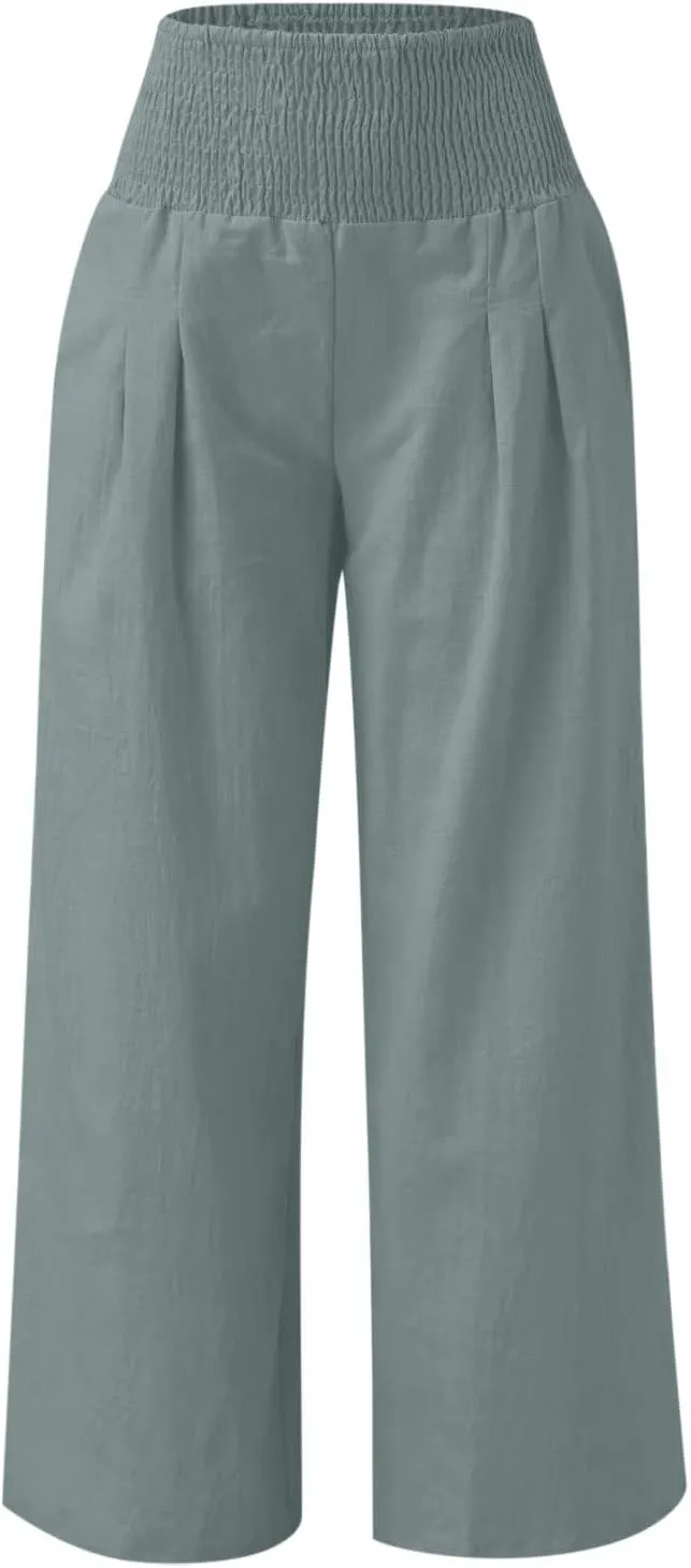 LRMQS Palazzo Pants for Women Casual Plus Size Wide Leg High Waist Lounge Cotton Linen Pant 2025 Beach Gauze Summer Clothes