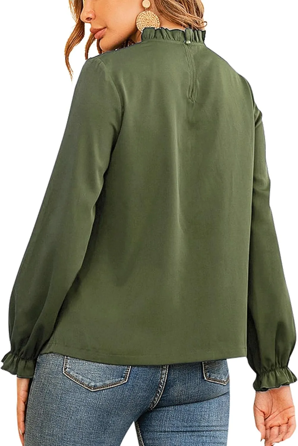 LYANER Women's Frill Mock Neck Flounce Long Sleeve Solid Blouse Office Shirt Top