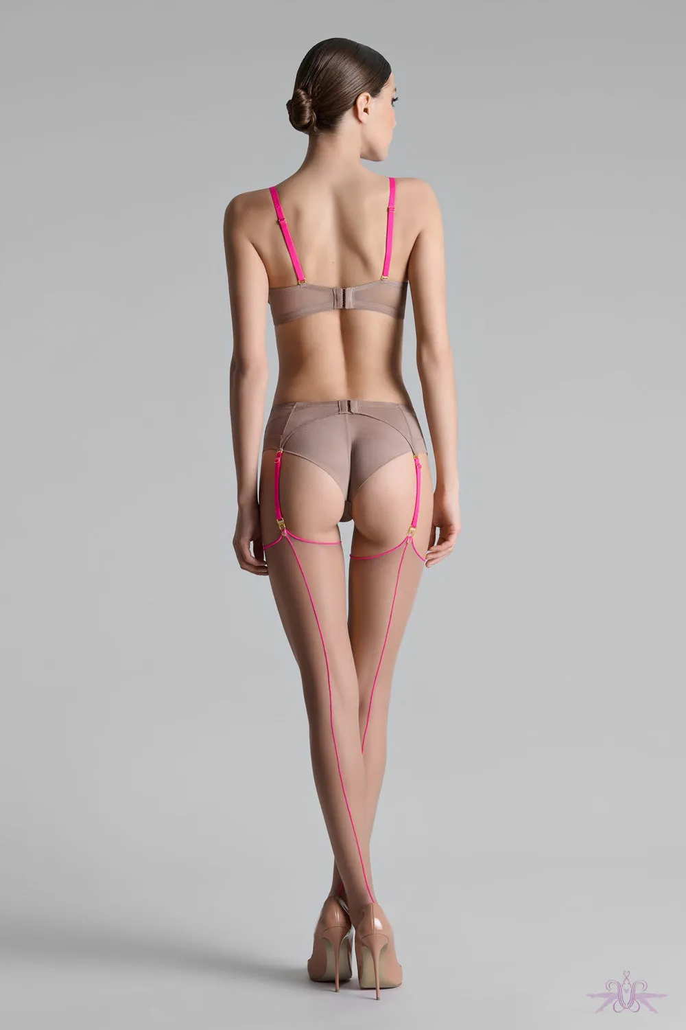 Maison Close Sheer Cut and Curled Ginger/Neon Pink Stockings