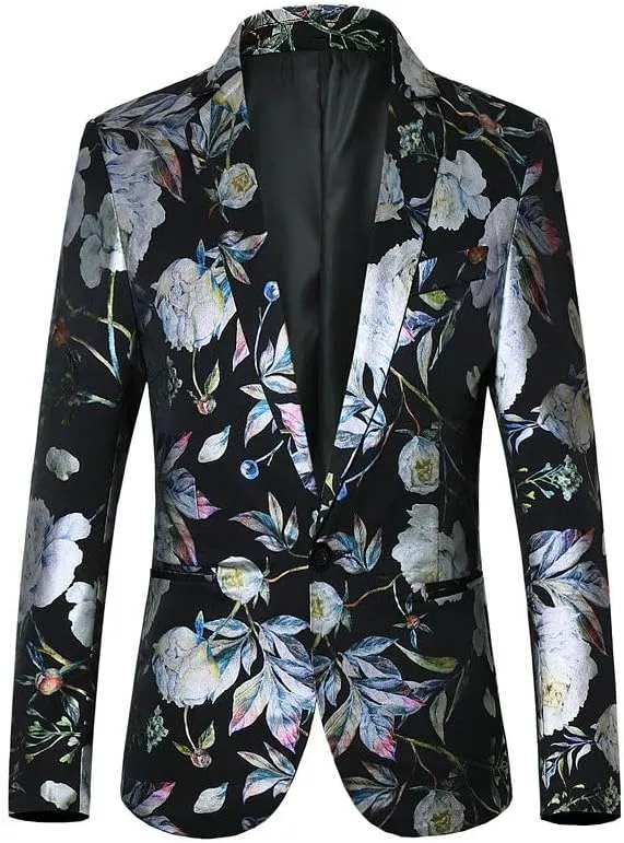 Men's Korean Casual Young Slim Fit Patterned Blazer Jacket Top