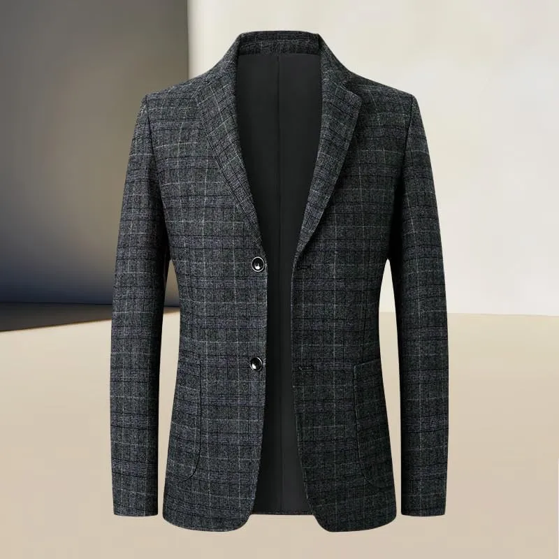 Men's Spring Casual Slim Fit Business Plaid Blazer Jacket