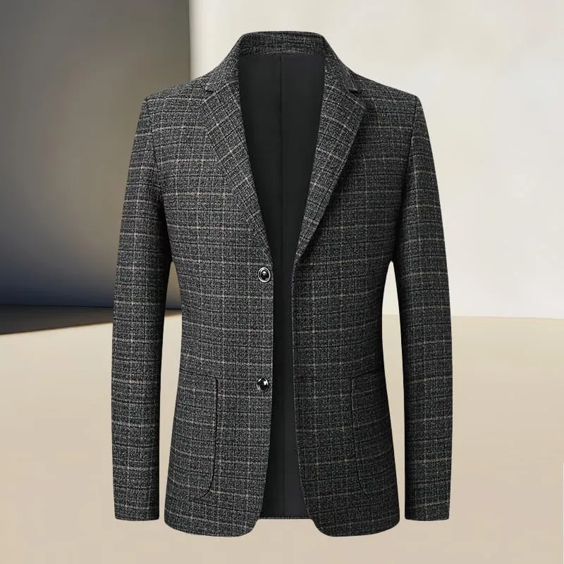 Men's Spring Casual Slim Fit Business Plaid Blazer Jacket