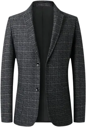 Men's Spring Casual Slim Fit Business Plaid Blazer Jacket