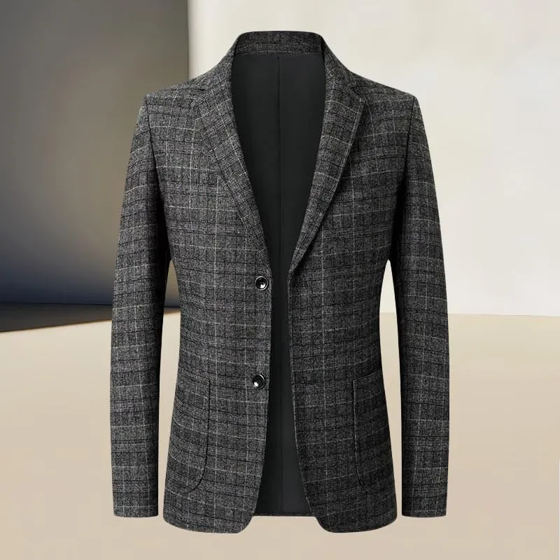 Men's Spring Casual Slim Fit Business Plaid Blazer Jacket