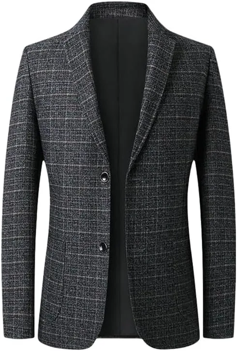 Men's Spring Casual Slim Fit Business Plaid Blazer Jacket
