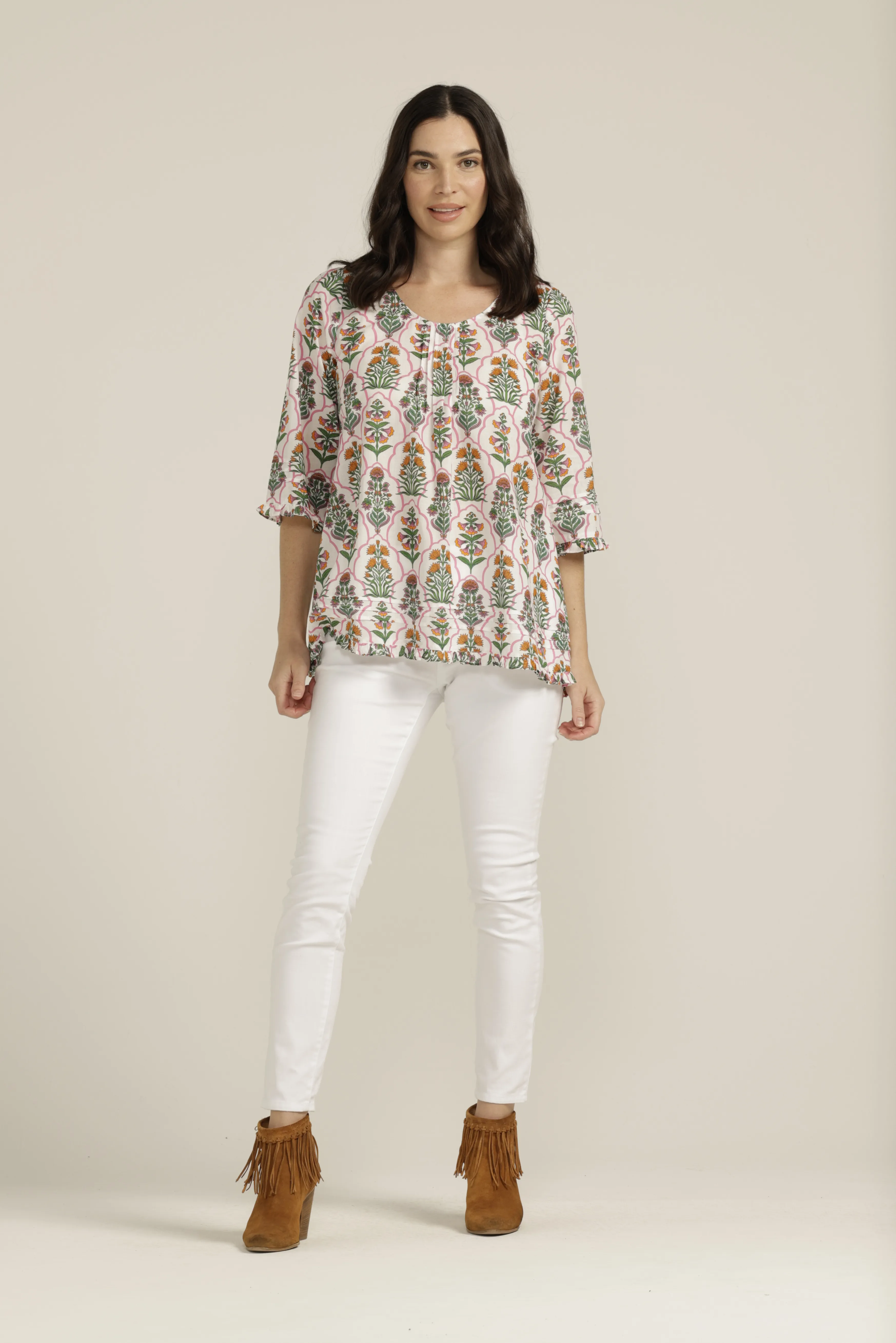 Mosaic Print Cotton Trapeze Top