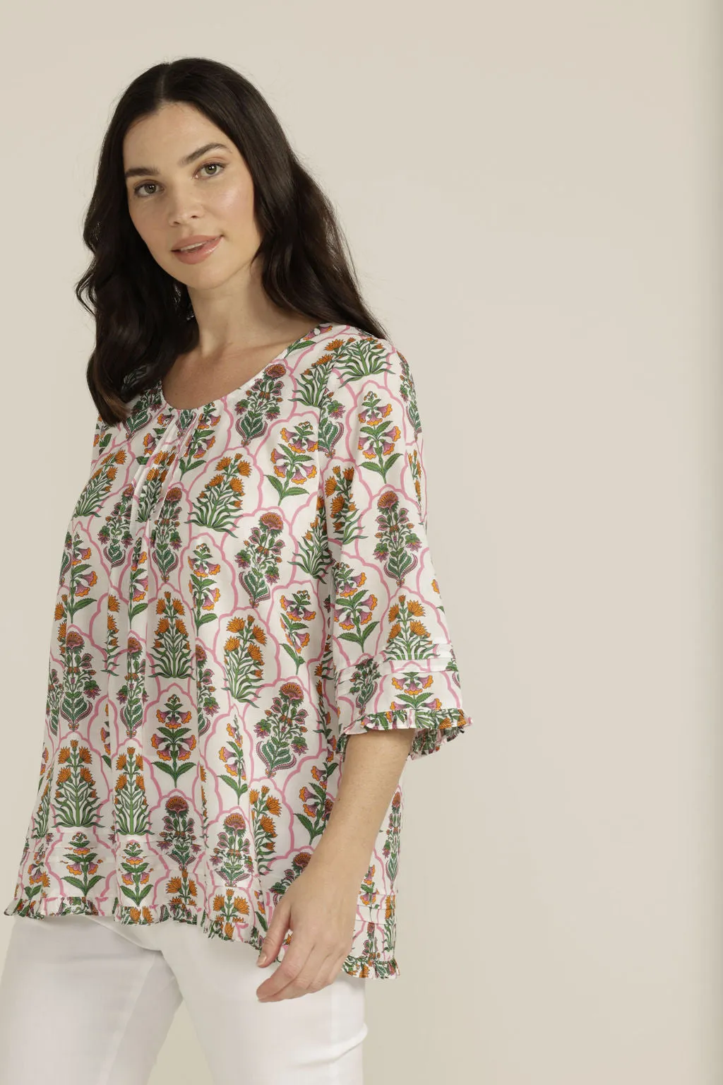 Mosaic Print Cotton Trapeze Top