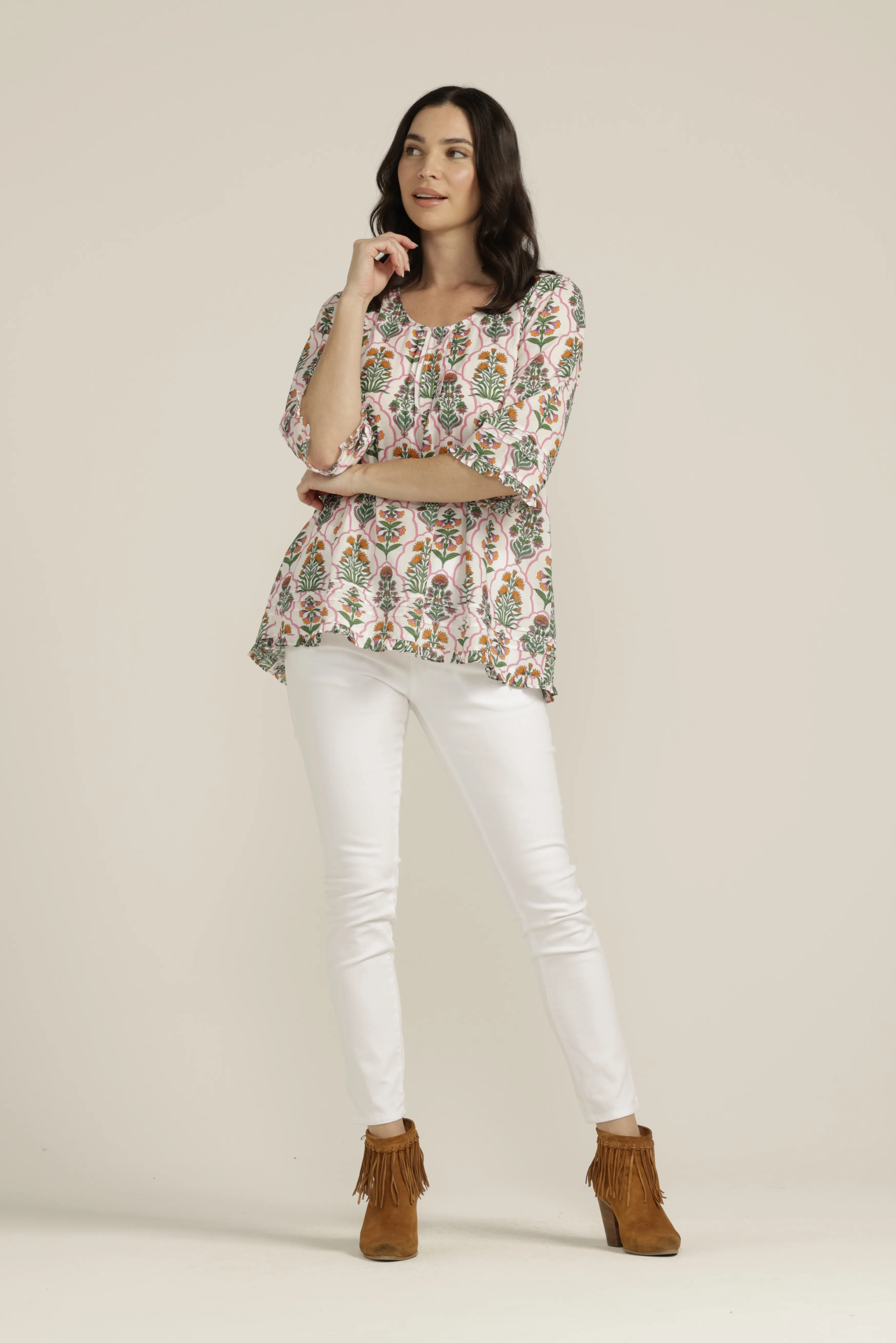Mosaic Print Cotton Trapeze Top