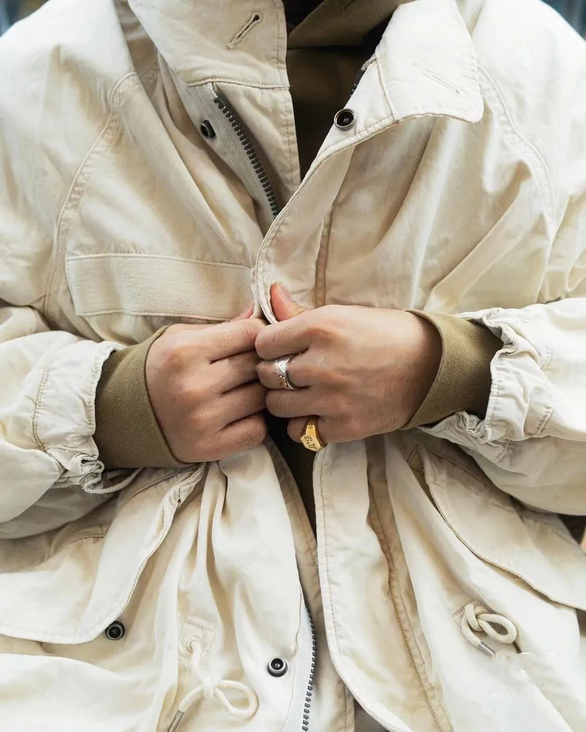 Mud Dyed Old Military Style Fish Tail Parka - Middle Length Windbreaker