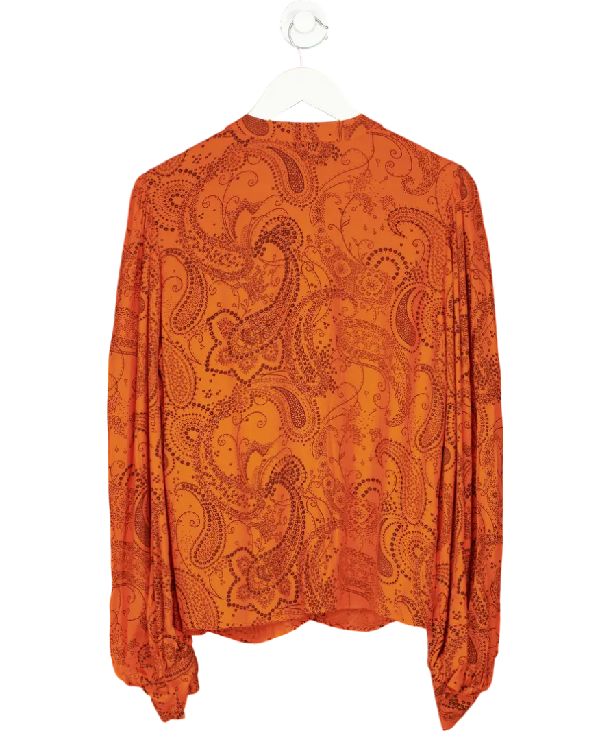 Oasis Orange Paisley Long Sleeve Blouse UK 10
