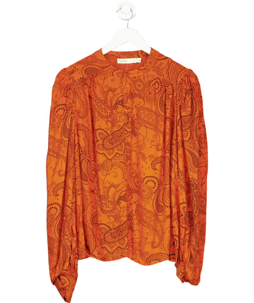 Oasis Orange Paisley Long Sleeve Blouse UK 10