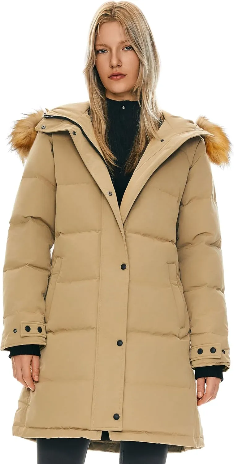 Orolay Women's Thickened Down Coat Long Puffer Jacket with Adjustable Hood Quilted Warm Winter Parka