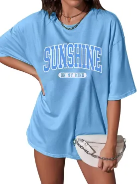 Oversized Sunshine Shirt Beach Tshirt: Women Loose Fit Summer Top Drop Shoulder Casual Short Sleeve Tees
