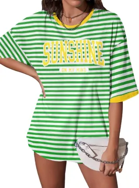 Oversized Sunshine Shirt Beach Tshirt: Women Loose Fit Summer Top Drop Shoulder Casual Short Sleeve Tees