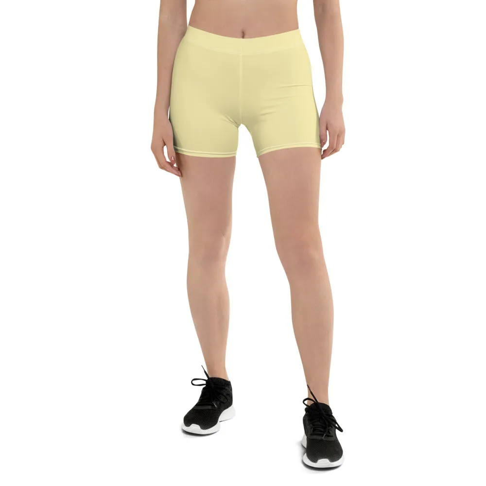 Pale Yellow Women's Shorts, Solid Color Premium Light Yellow Elastic Short Tights-Made in USA/EU