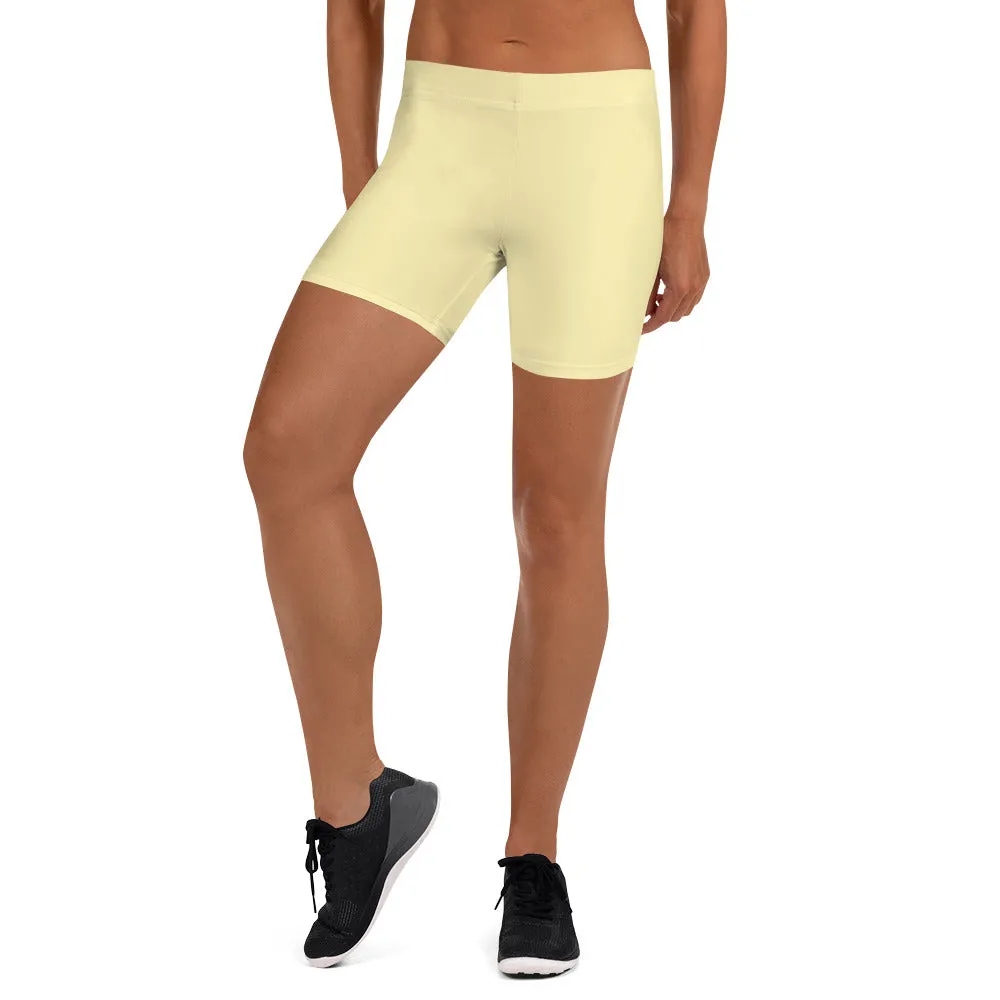 Pale Yellow Women's Shorts, Solid Color Premium Light Yellow Elastic Short Tights-Made in USA/EU
