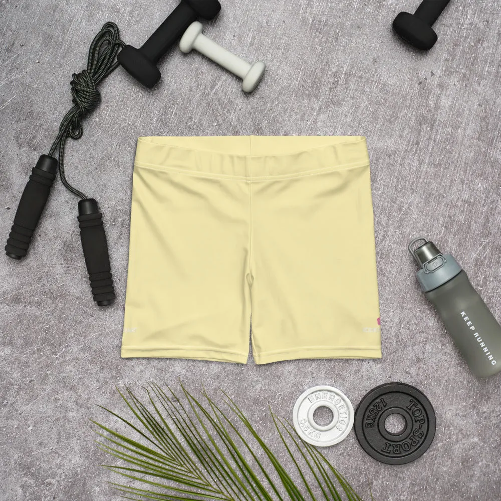 Pale Yellow Women's Shorts, Solid Color Premium Light Yellow Elastic Short Tights-Made in USA/EU