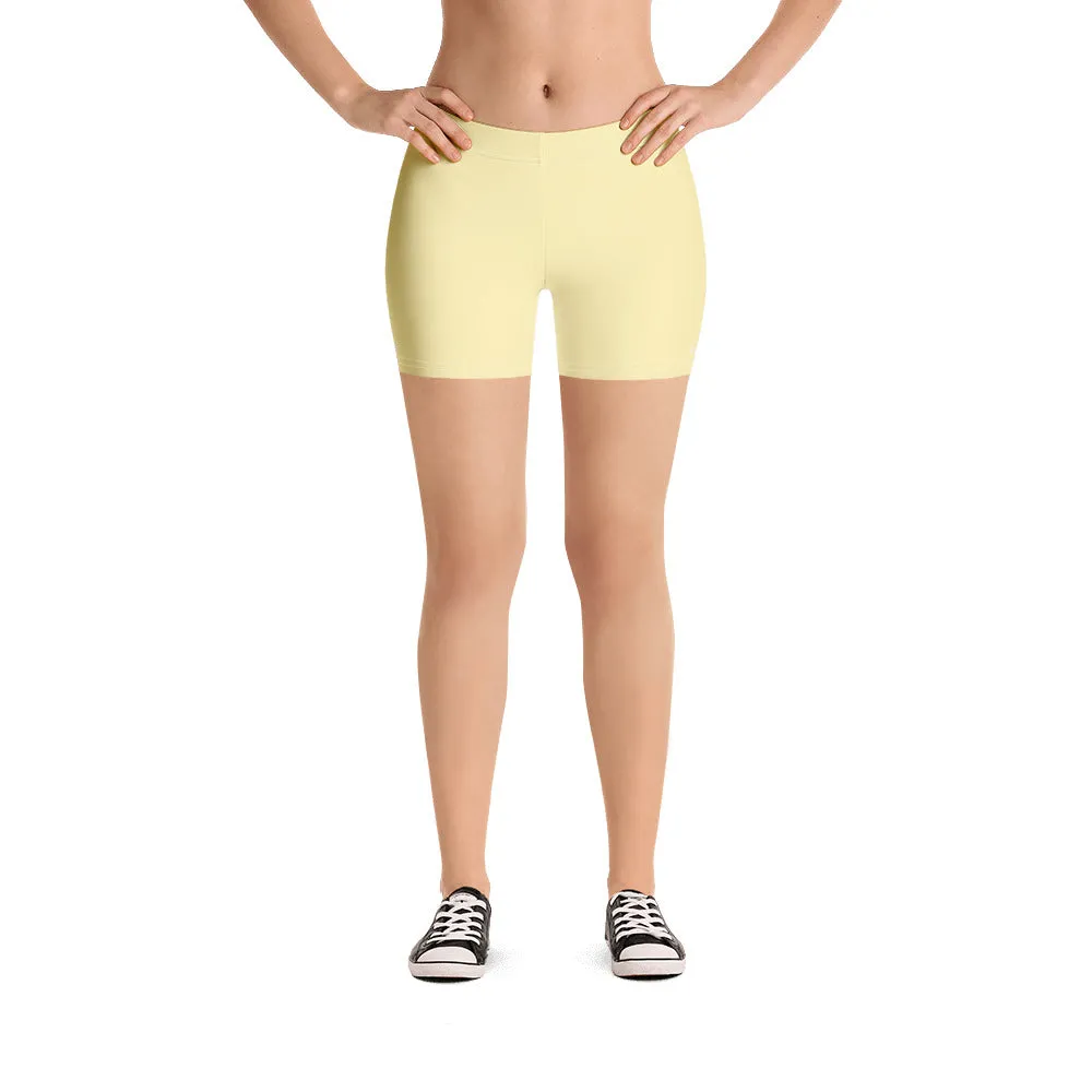 Pale Yellow Women's Shorts, Solid Color Premium Light Yellow Elastic Short Tights-Made in USA/EU