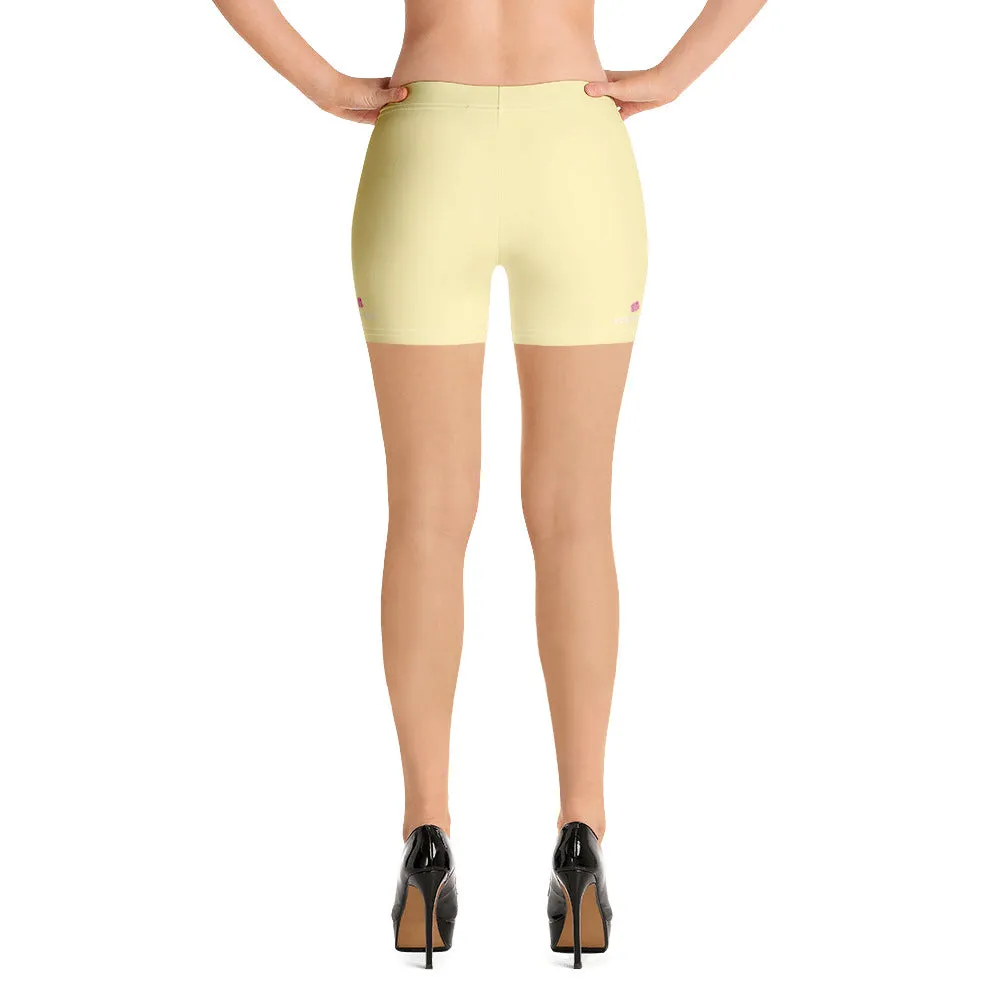 Pale Yellow Women's Shorts, Solid Color Premium Light Yellow Elastic Short Tights-Made in USA/EU