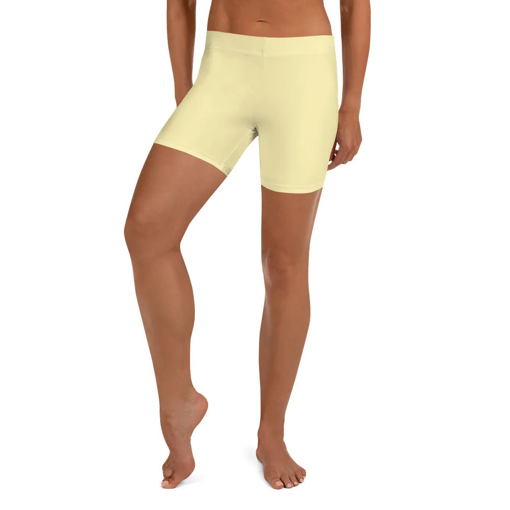 Pale Yellow Women's Shorts, Solid Color Premium Light Yellow Elastic Short Tights-Made in USA/EU