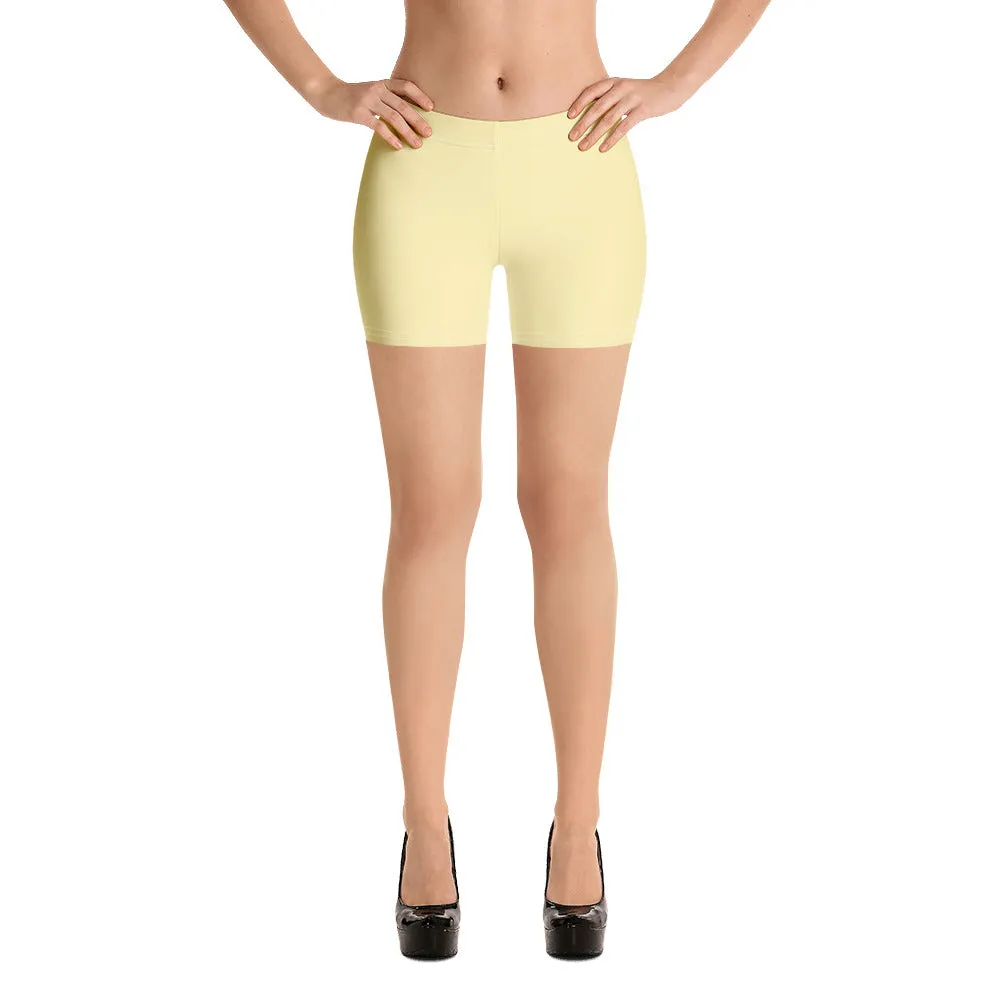Pale Yellow Women's Shorts, Solid Color Premium Light Yellow Elastic Short Tights-Made in USA/EU