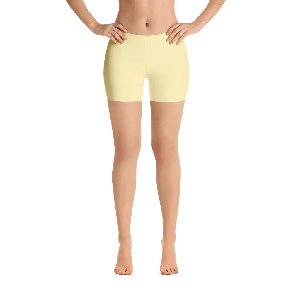 Pale Yellow Women's Shorts, Solid Color Premium Light Yellow Elastic Short Tights-Made in USA/EU
