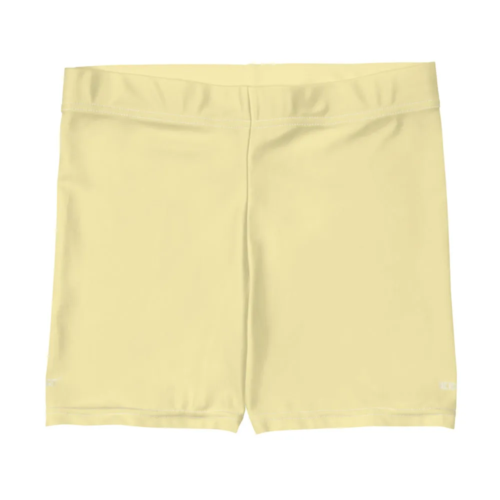 Pale Yellow Women's Shorts, Solid Color Premium Light Yellow Elastic Short Tights-Made in USA/EU