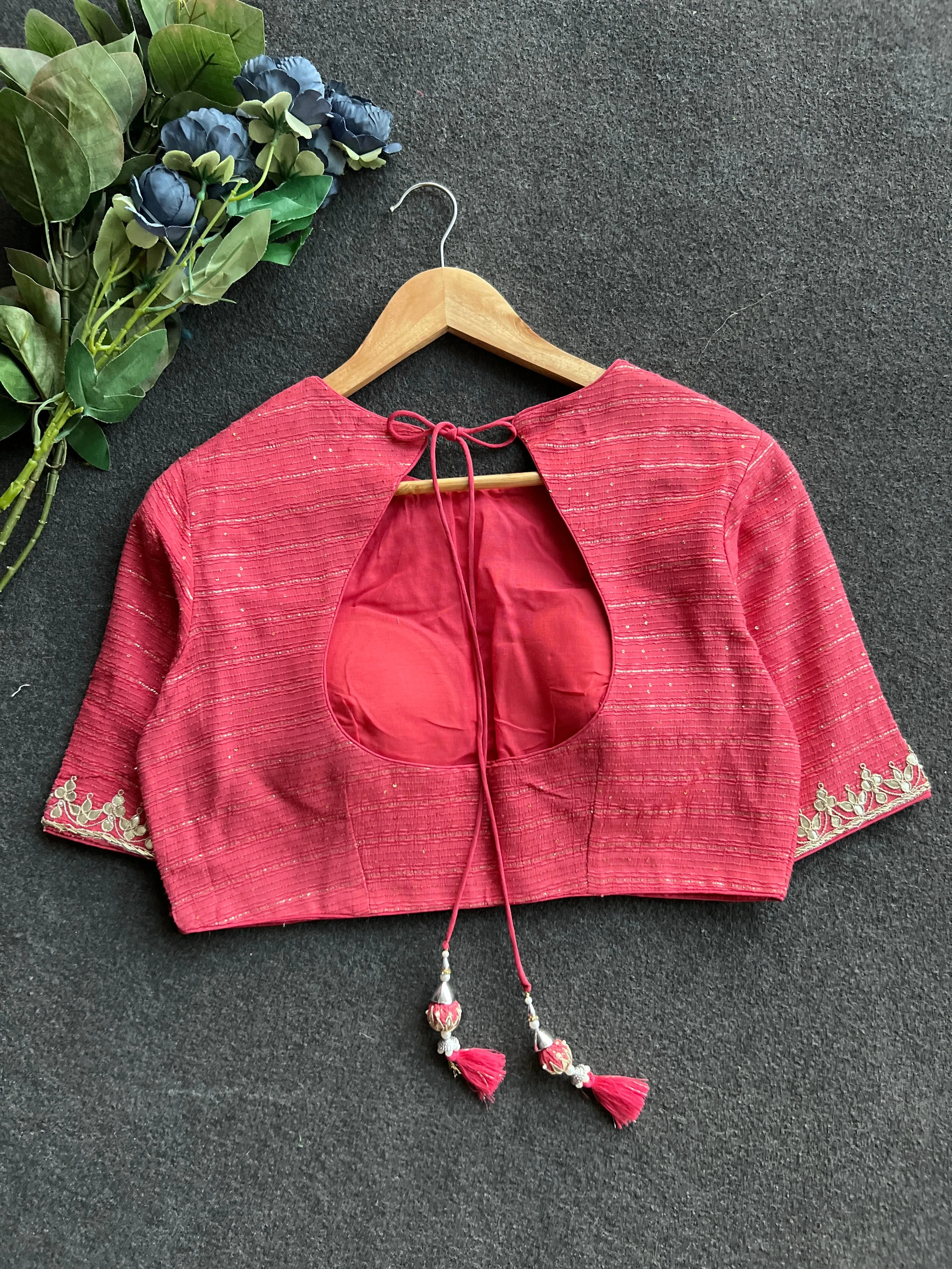 Pink heavy embroidery work blouse