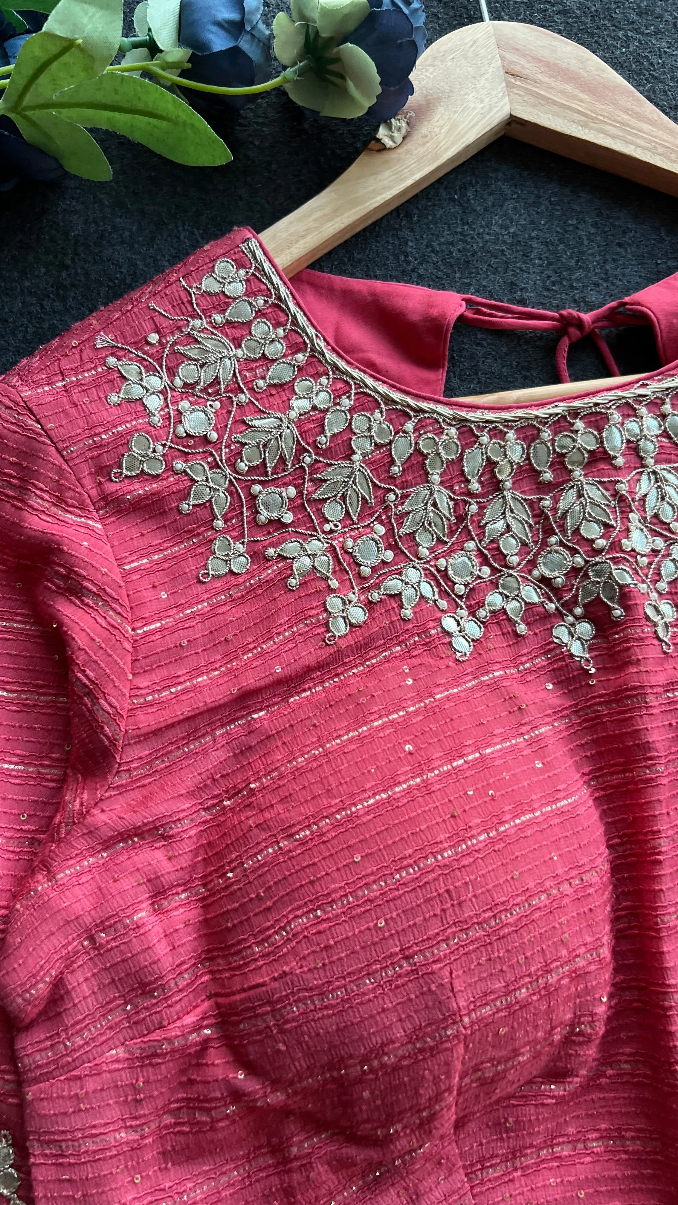 Pink heavy embroidery work blouse