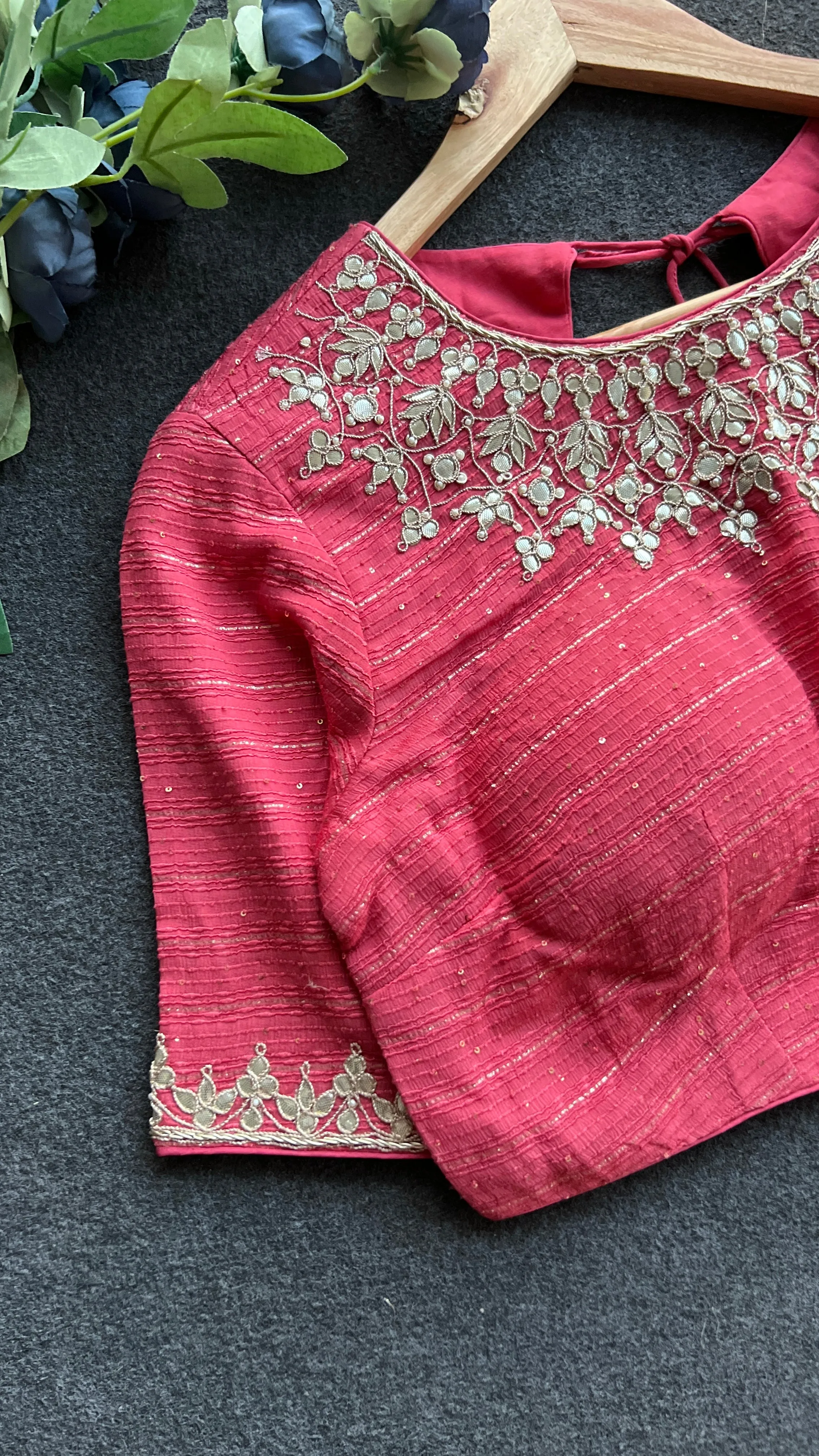 Pink heavy embroidery work blouse