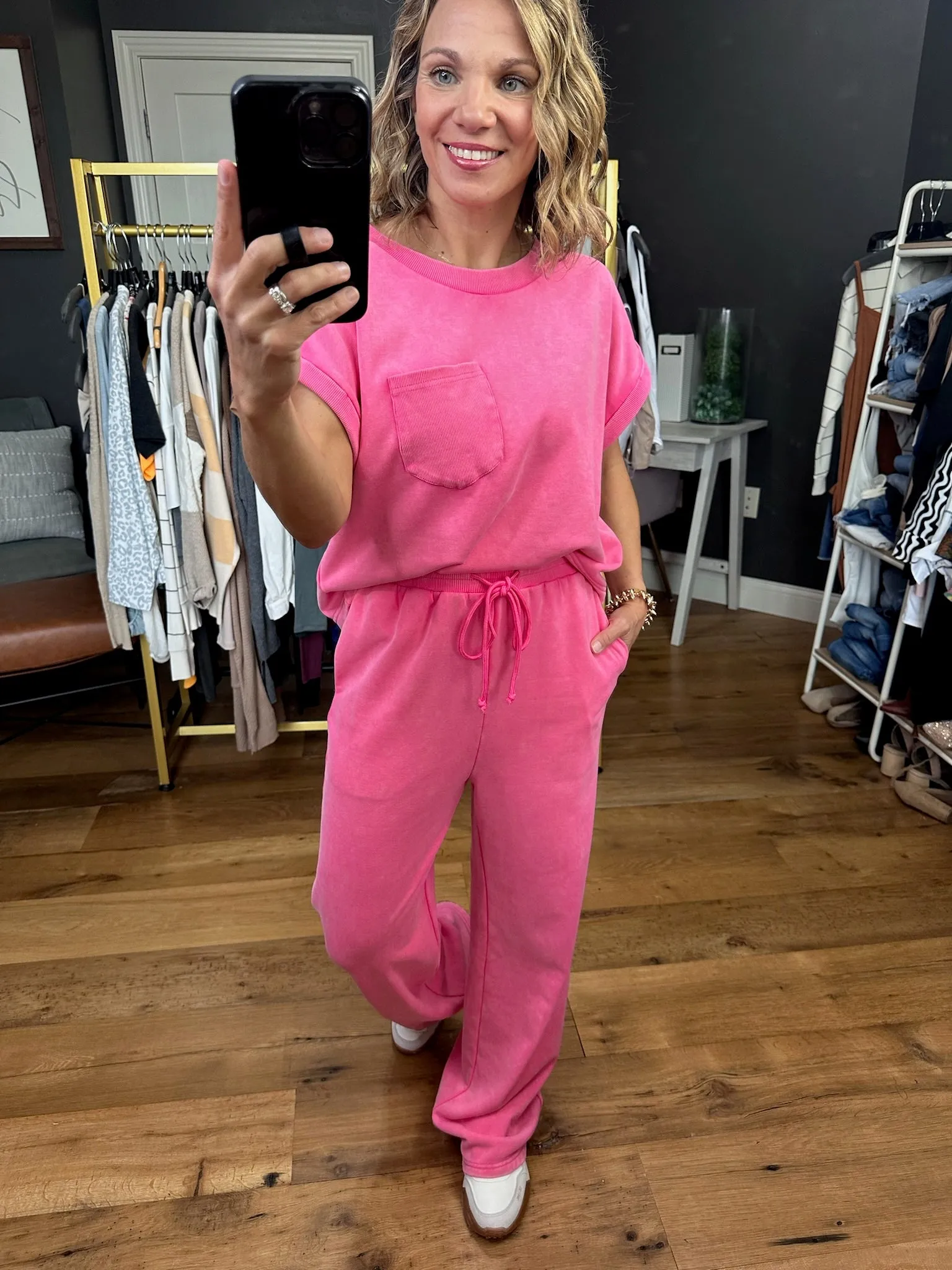Pink World Washed Pocket Top   Pant Set - Pink