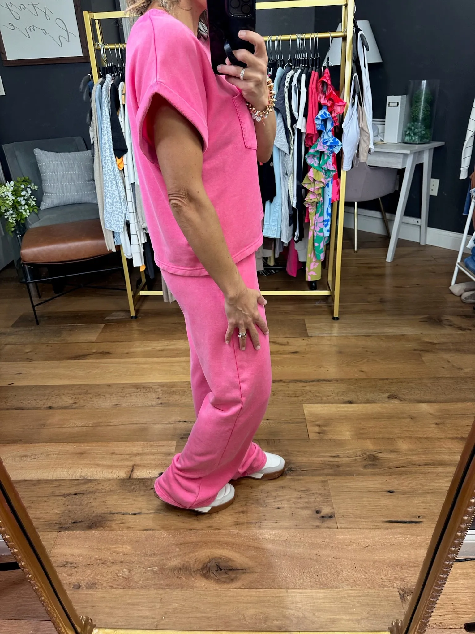 Pink World Washed Pocket Top   Pant Set - Pink