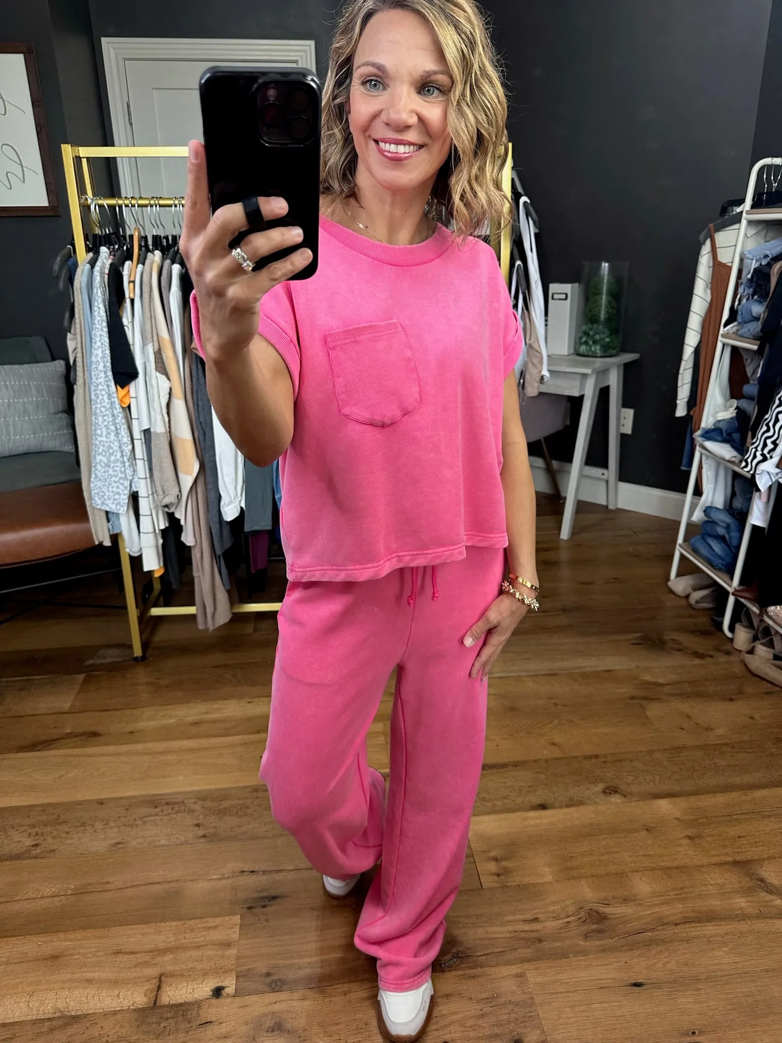 Pink World Washed Pocket Top   Pant Set - Pink
