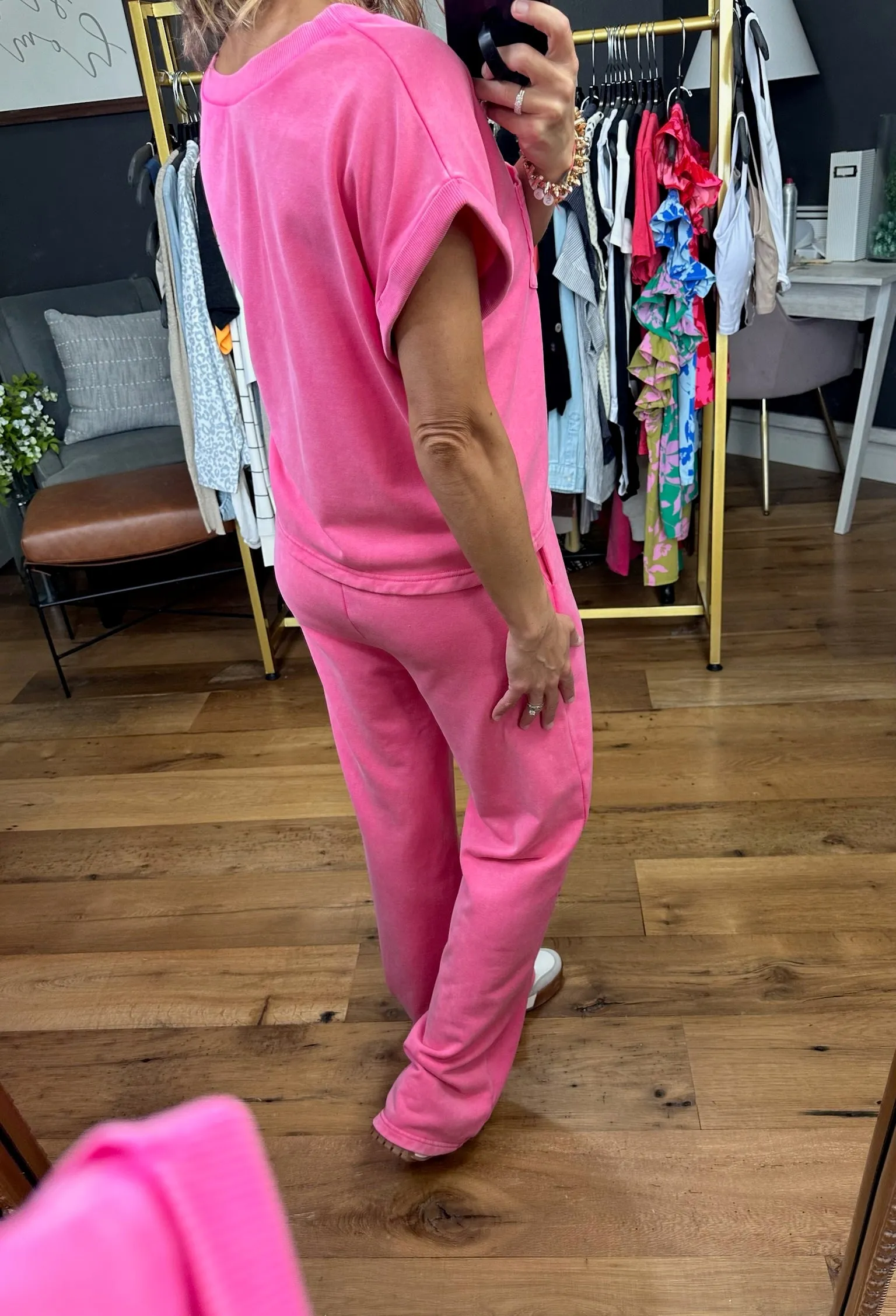 Pink World Washed Pocket Top   Pant Set - Pink