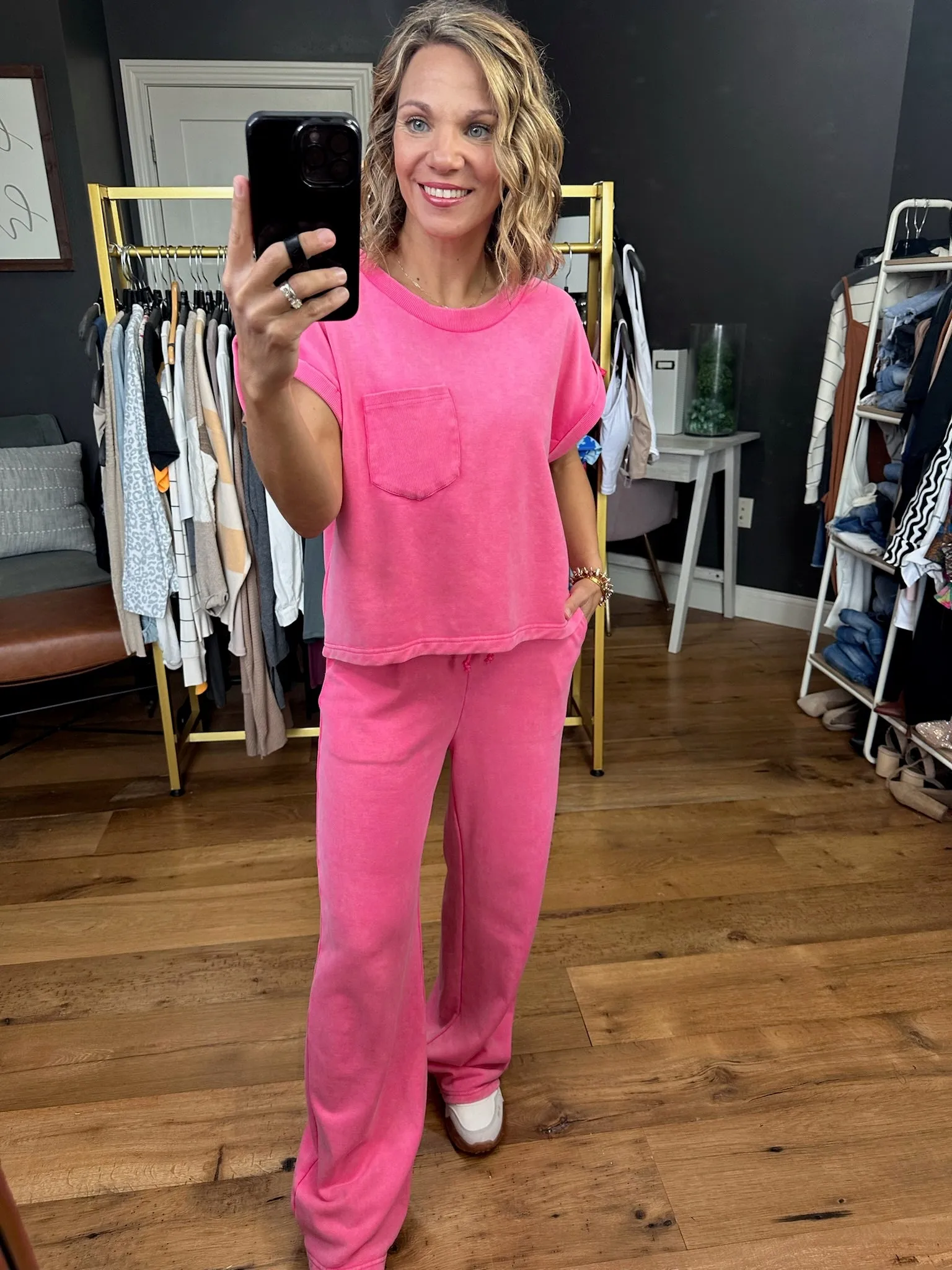 Pink World Washed Pocket Top   Pant Set - Pink