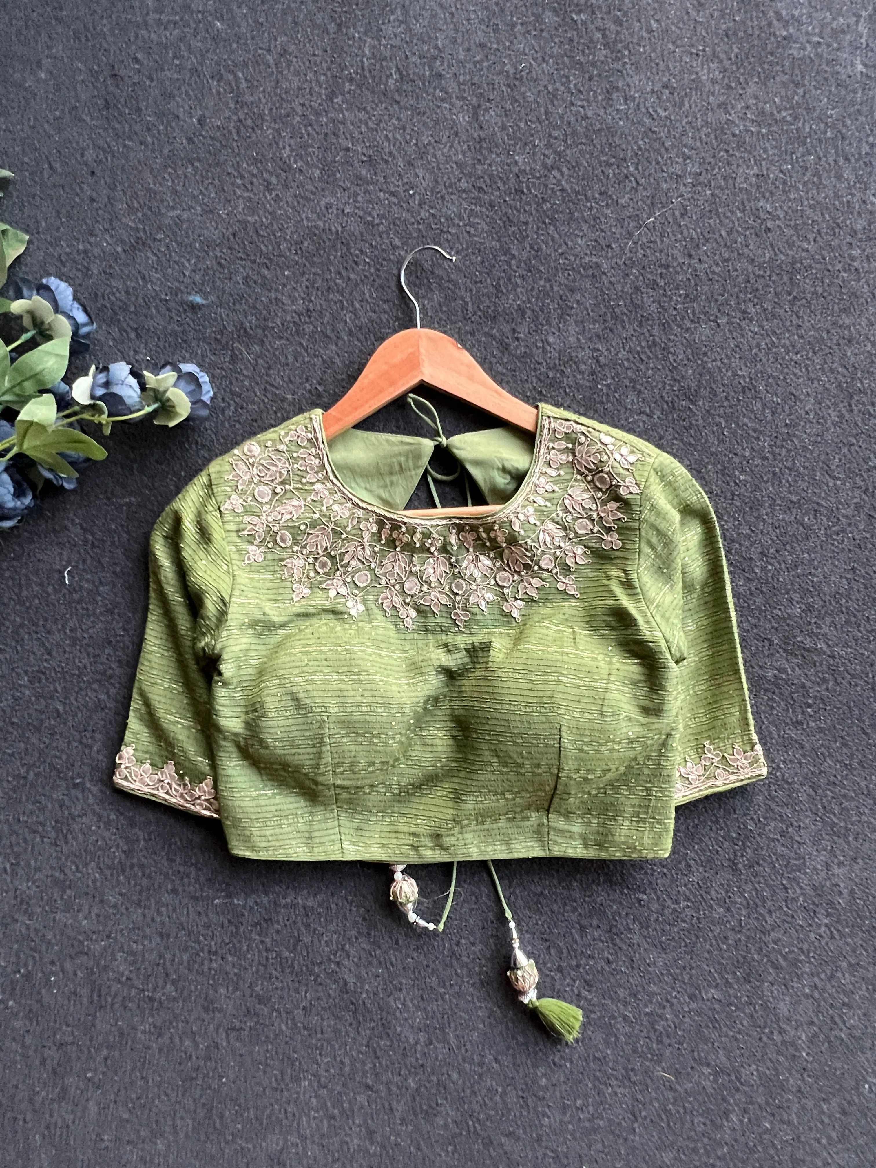 Pista green embroidery work blouse