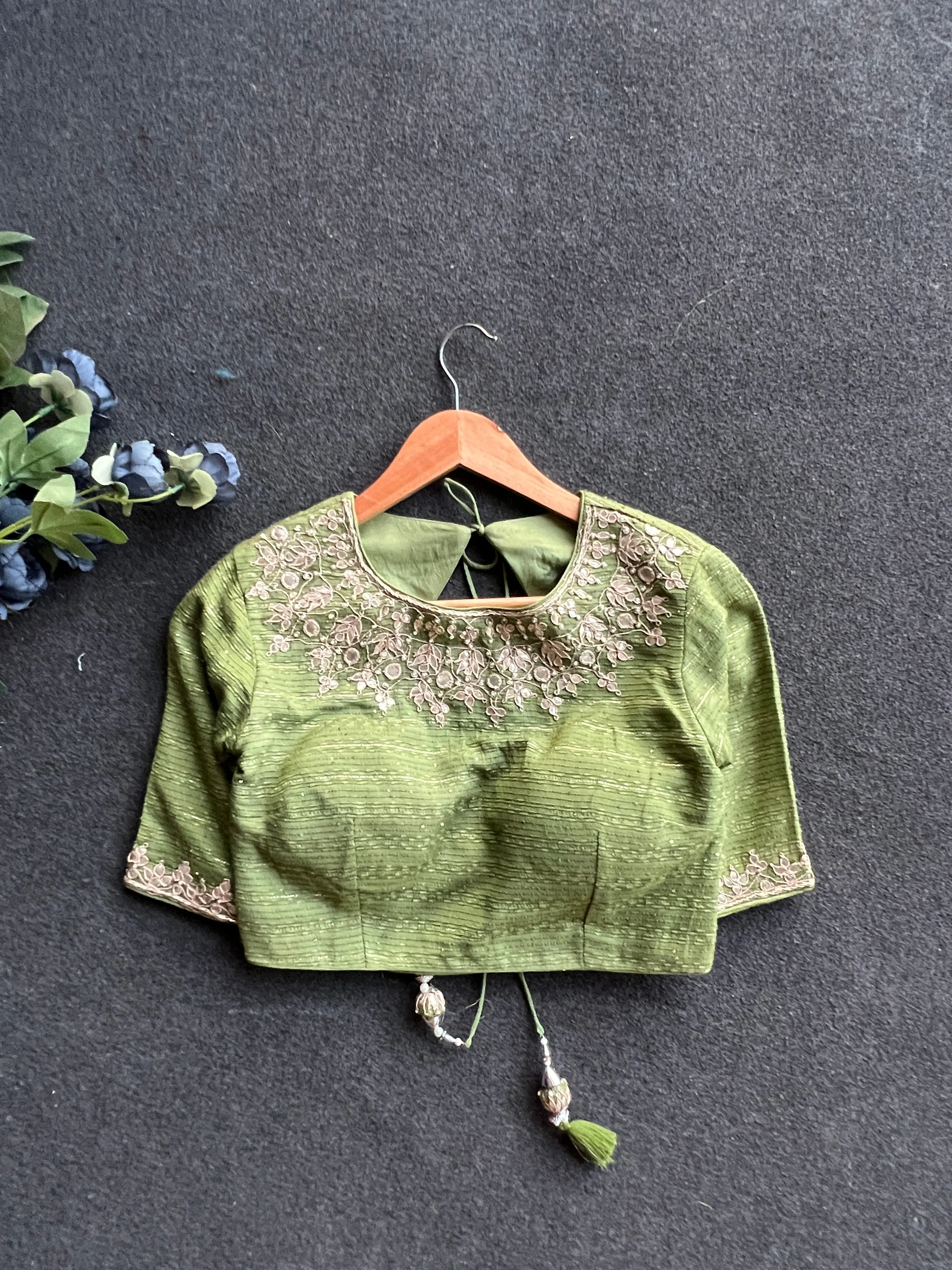Pista green embroidery work blouse